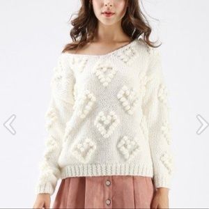 NWOT Knit Your Love V-Neck Sweater in White